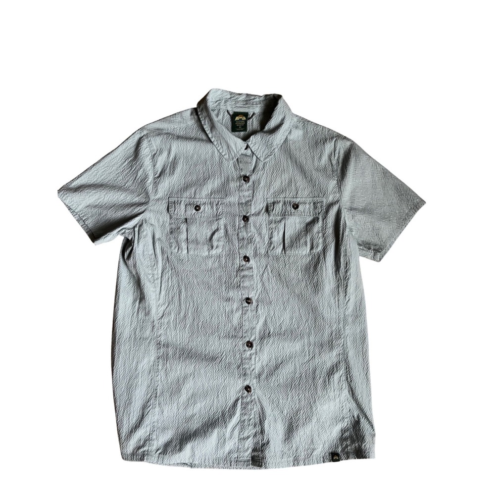EMS Eastern Mountain Sports Light Green Seersucker Button Down Shirt M